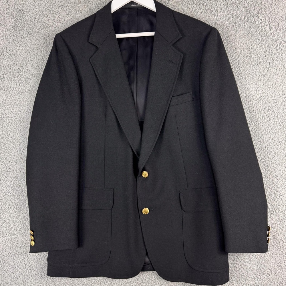 Stanley Blacker Blazer Mens 41 Black Wool Gold Button Classic‎ Sport Coat USA